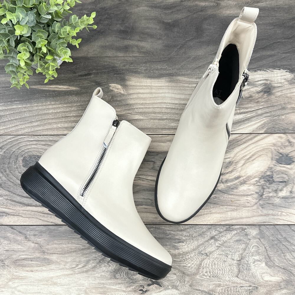 NIB Naturalizer Talise 8.5M Off White Leather Platform Zip Ankle Booties Boots - Picture 2 of 13